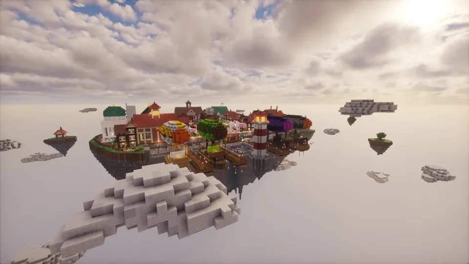 Der Himmelshafen von SkyBlock mit seinen Luftschiffen